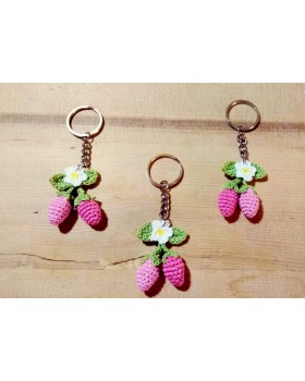 Happy Threads Pink Strawberry Crochet Keychain